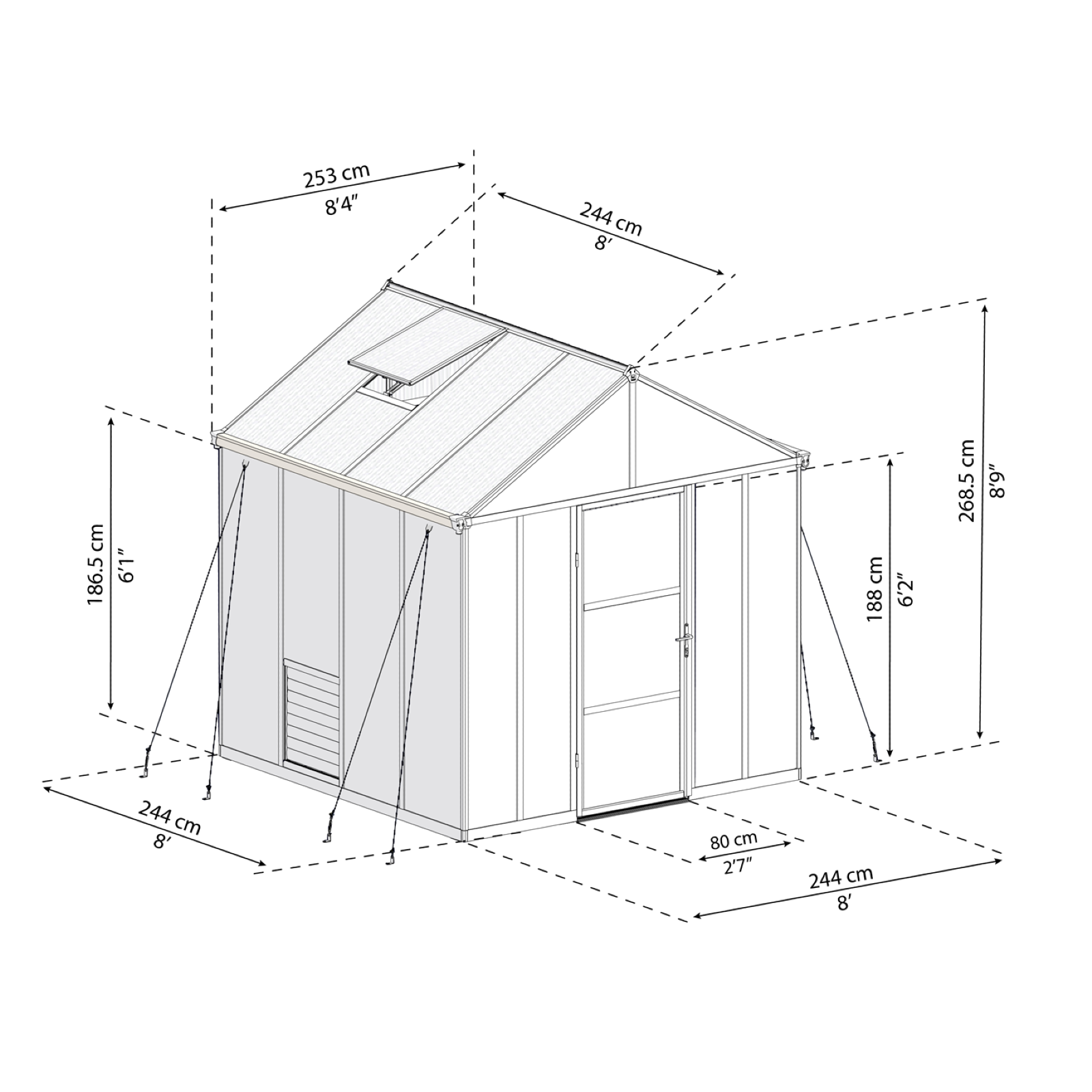 GLORY 8′ x 8′ Premium Greenhouse – Grey Frame