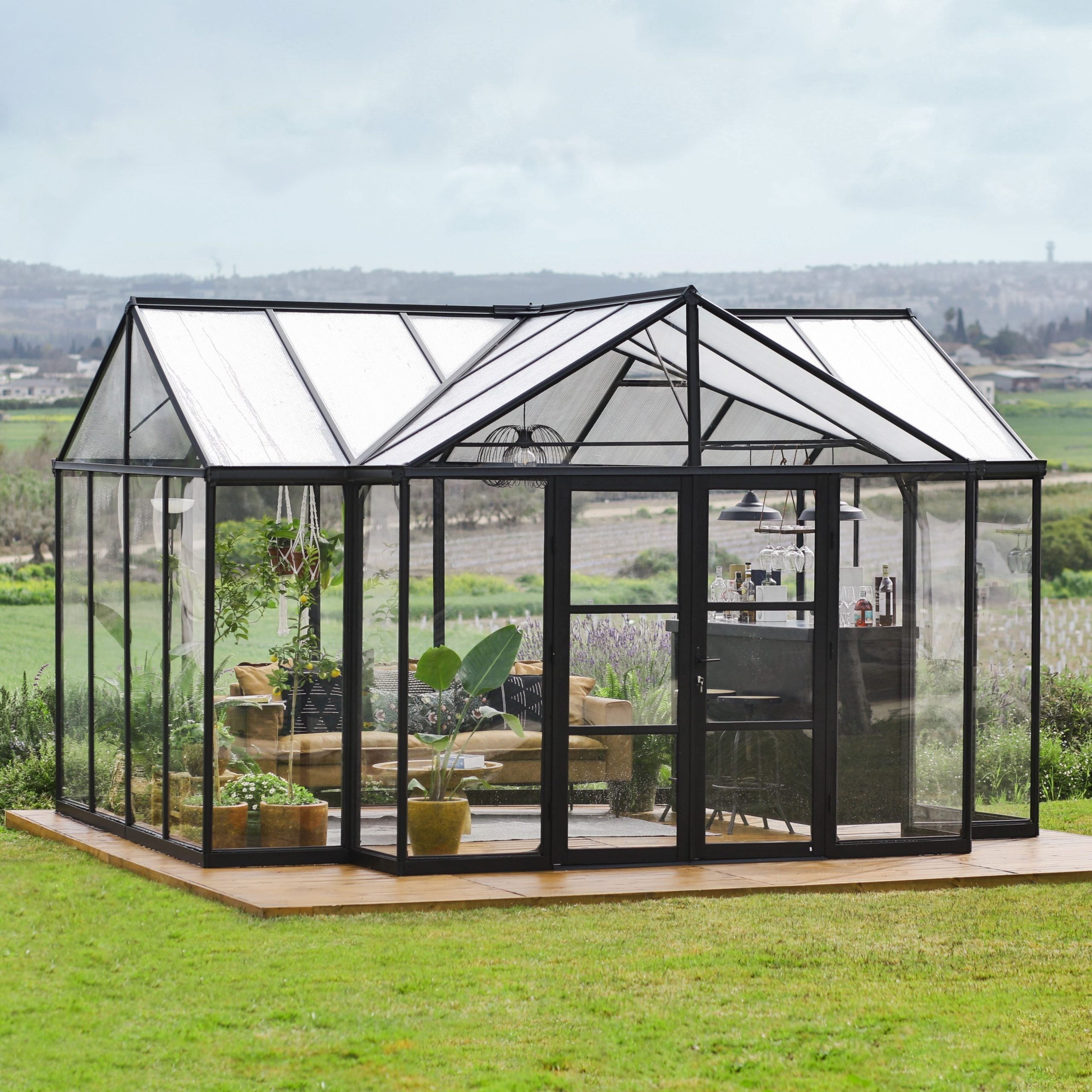 Triomphe Orangery Garden Chalet Greenhouse – Black Frame