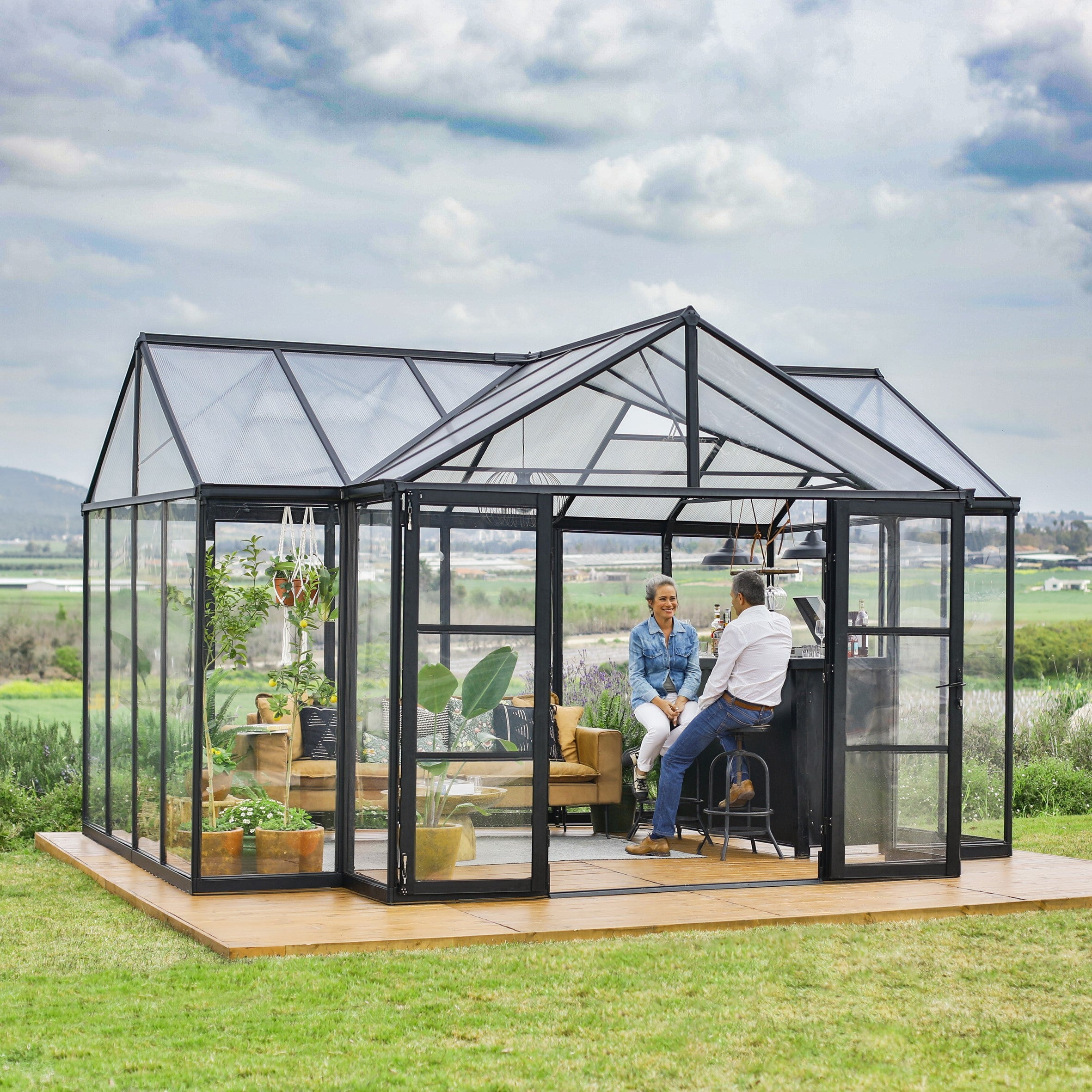 Triomphe Orangery Garden Chalet Greenhouse – Black Frame